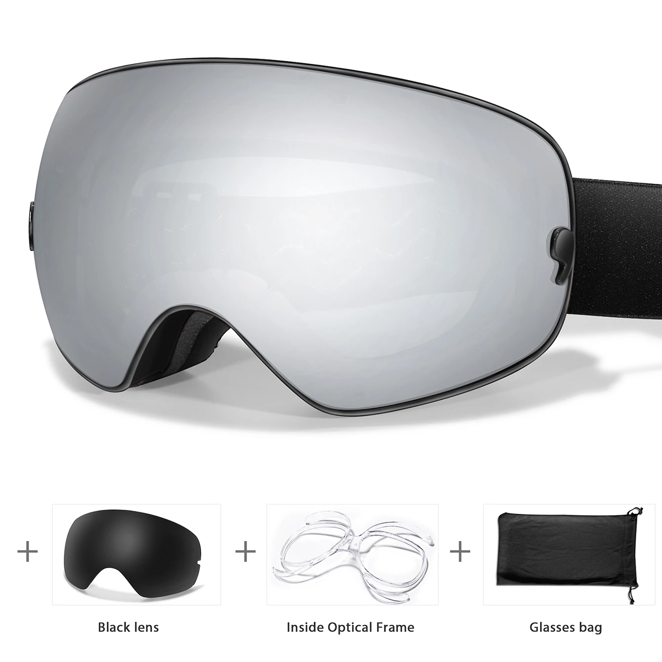 Outdoor Sports Ski Goggles - Anti-Fog UV400 Eyewear with Free Black Lens and Optical Frame, Perfect Holiday Gift