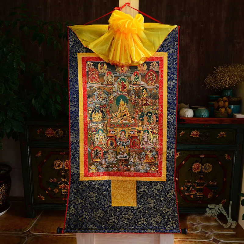 

Wholesale Buddhist supplies-120CM LARGE--Tibet Buddhism ART Guru Padmasambhava Jambhala Buddha altar Thang-ga Thangka painting