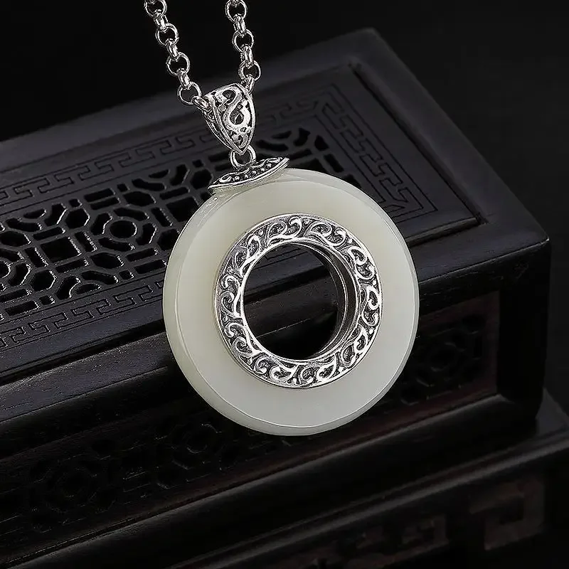 Original Design Hollow Natural Hetian Jade Pendant Necklace Chinese Style Retro Pattern Light Luxury Charm Women's Silver pendant necklace silver necklace silver pendant silver necklace charms jade jewelry