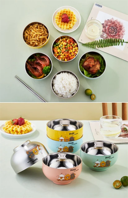 Double Wall Cute Children Soup Bowl Kitchen Stainless Steel Steamed Rice  Fruit Bowls Metal Camping Tableware for Food Container - AliExpress