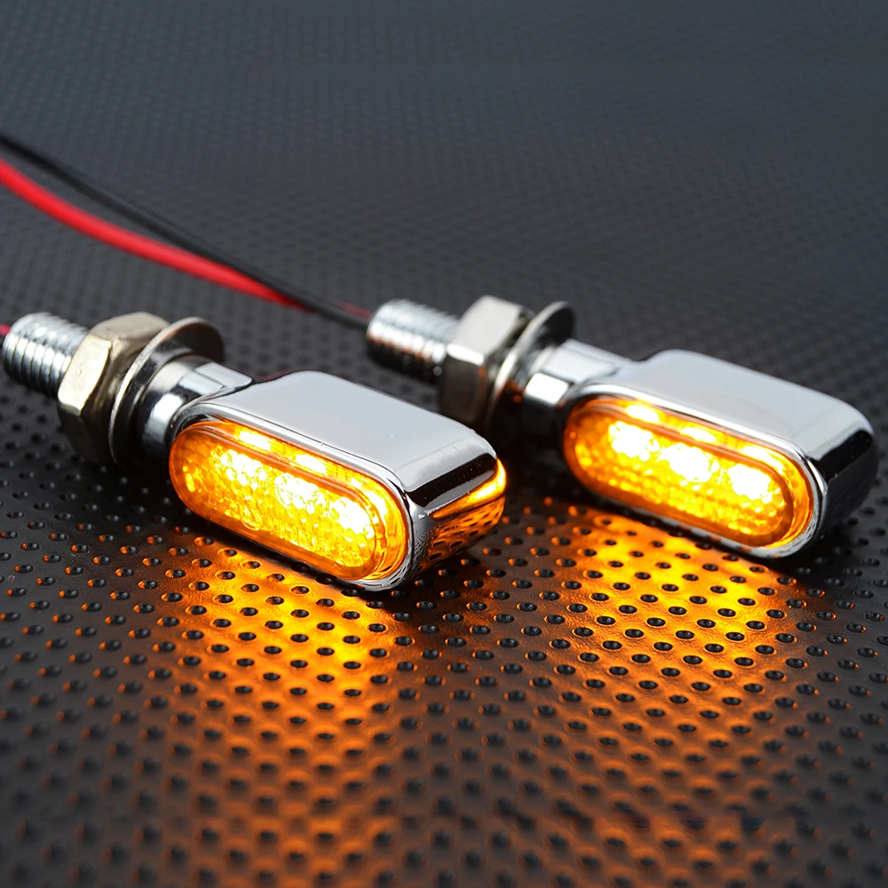 2X Chrome Mini Motorcycle Flasher LED Turn Signal Light Led Lights for Motorcycle Accessories Cafe Racer with E24 Emark Approval
