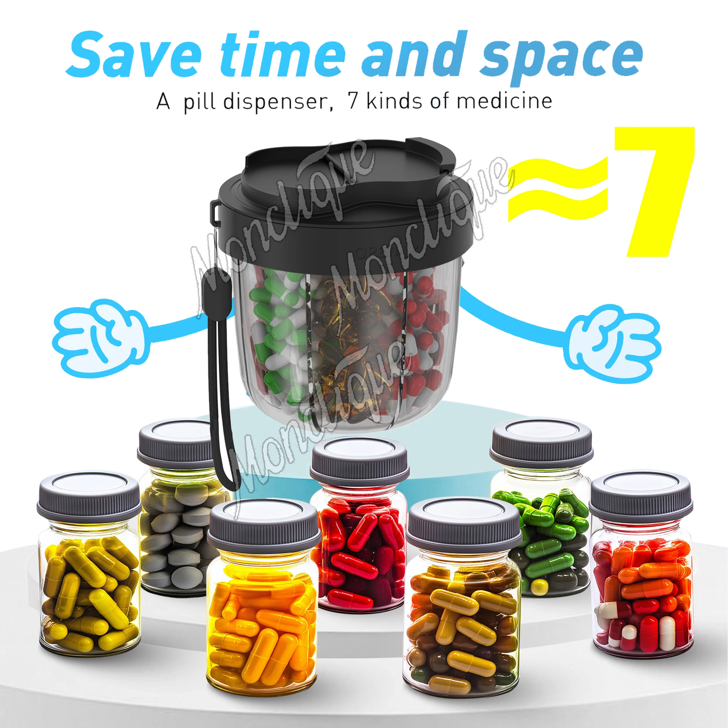 7 Large Compartments Pill Cup Bottle Organizer Supplement Pill Dispenser for Vitamins Travel Container Storing Pill Box Bottles