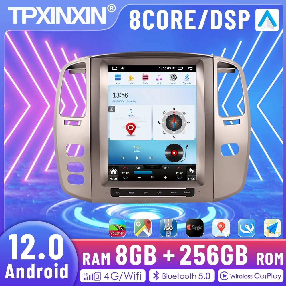 

2 Din 12.1" 8+256GB Tesla For Lexus LX470 2002-2007 Android 12 Car Radio GPS Player Head Unit Audio Video Player Carplay