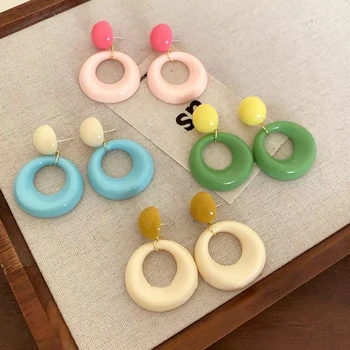 925 Silver Needle Korean Fashion Colorful Circle Drop Earrings For Women Jewelry 2025 Trending New Dopamine Color Earrings Gifts
