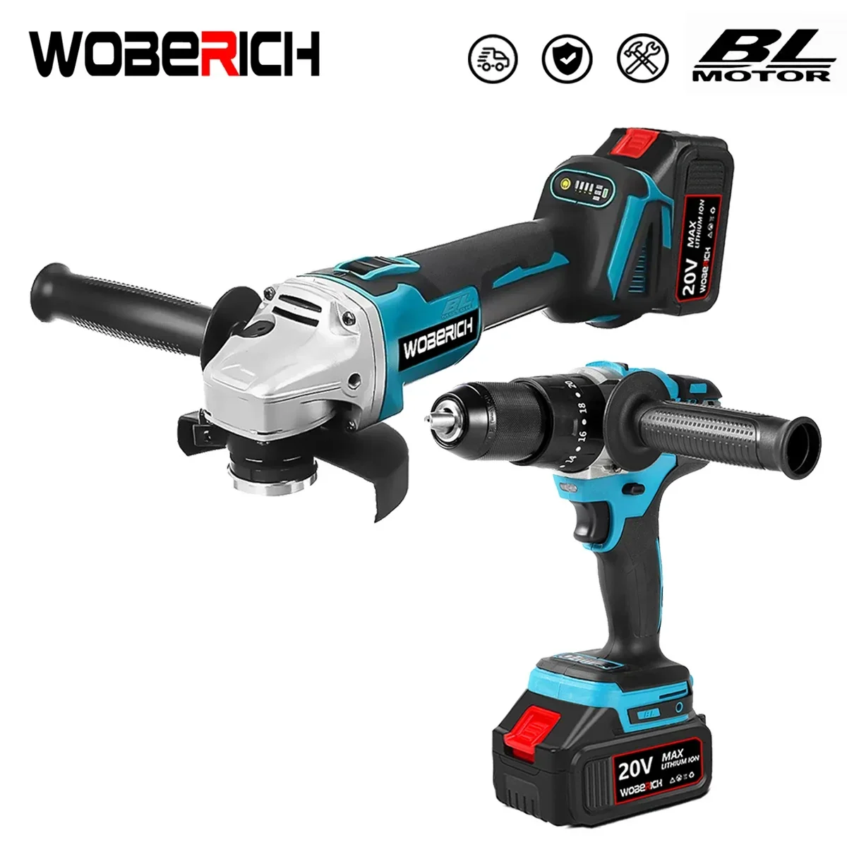 125mm Brushless Electric Angle Grinder Cordless Impact Drill Screwdriver Combo Kit Power Tool Sets for Makita/WOBERICH Battery