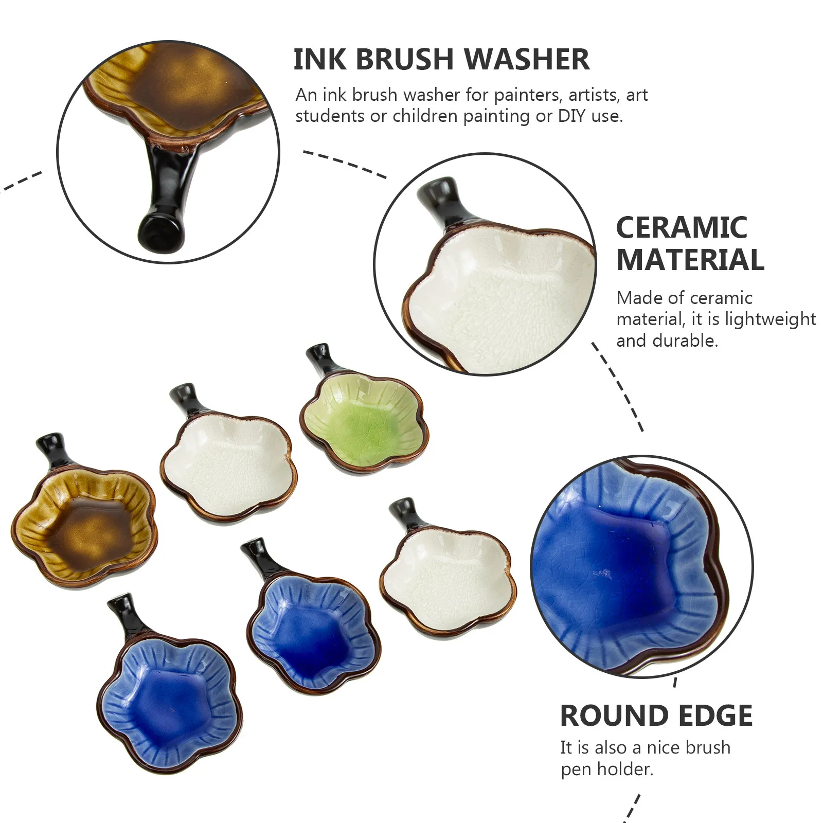 6Pcs 세라믹 잉크 브러시 세척기 튼튼한 잉크 플레이트 브러시 세척 컵 다기능 서예 그림 도구 서예 도구