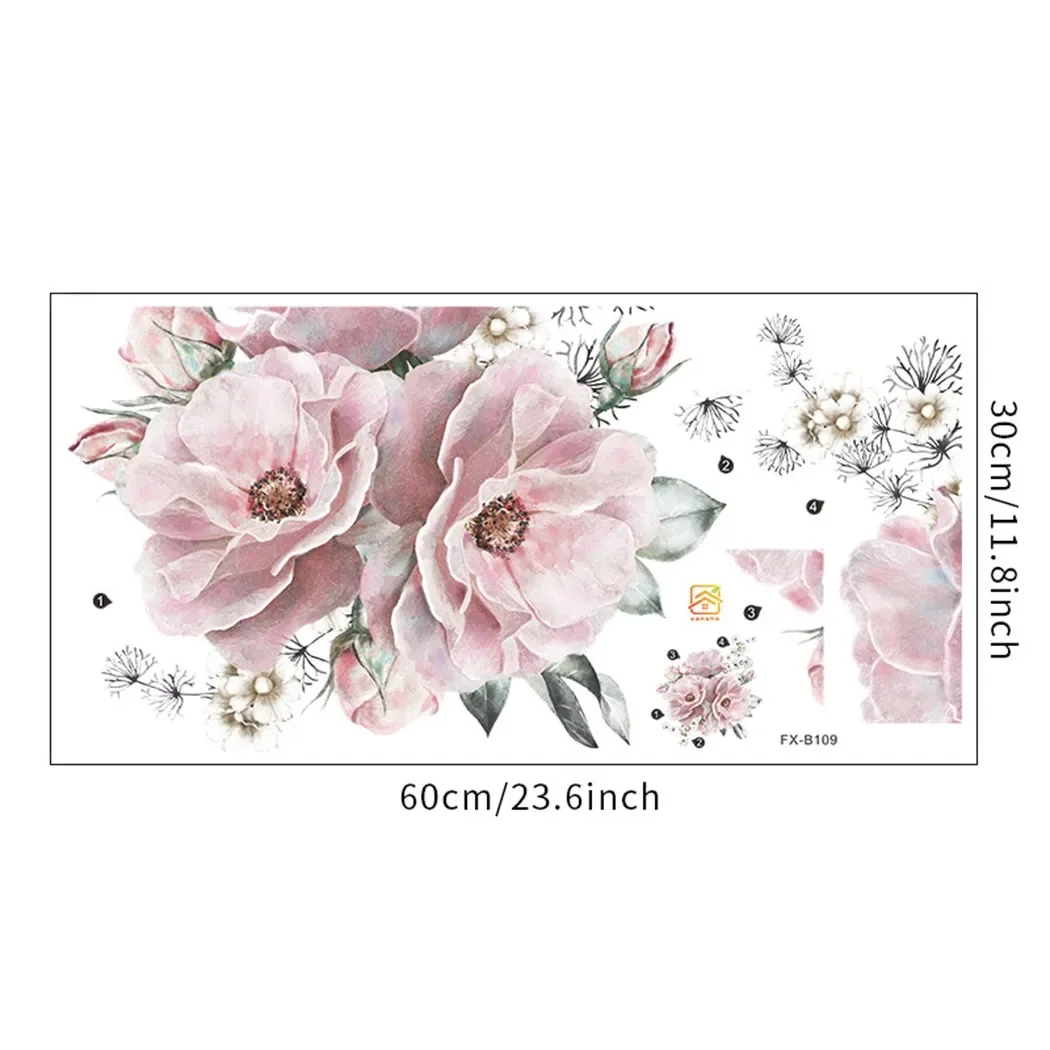 Peony Rose Flowers Print Wallpaper Stickers Living Room Bedroom Hotel Room Decoration DIY Vinyl Wall Decal Baby Nursery Decor wall stickers wall sticker