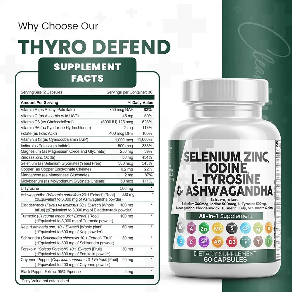 Selenium Zinc Iodine L-tyrosine Capsules Improve Emotional Health Increase Metabolism Relieve Fatigue Thyroid Supplements organic capsules