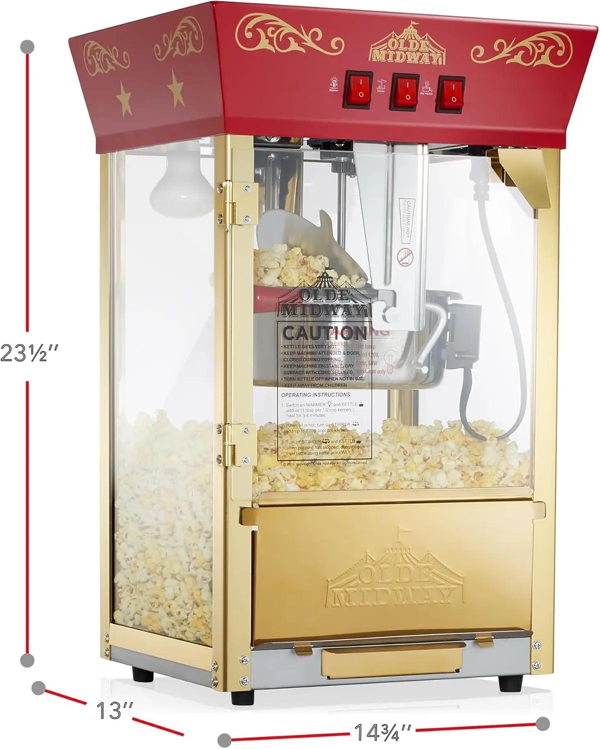 Midway Movie Theater-Style Popcorn Machine Maker with 8-Ounce Kettle - Red, Vintage-Style Countertop Popper 5