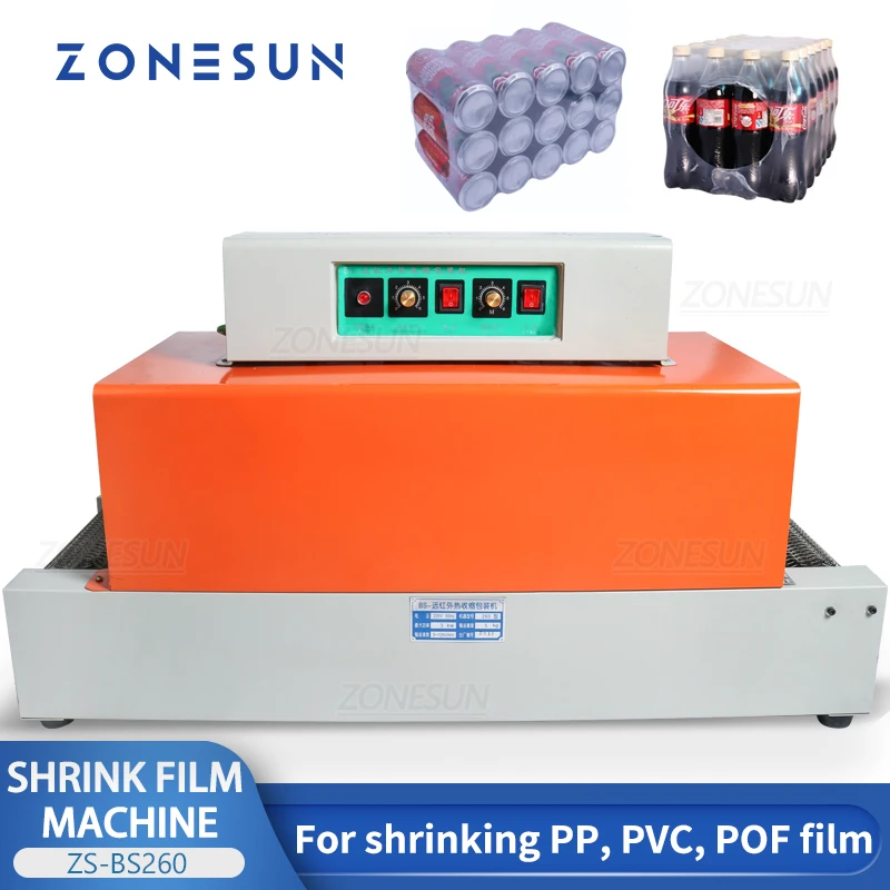 ZONESUN Automatic Shrink Machine PVC Film Shrinking Heat Sleeve Plastic Packing Box Tableware Food Sealler Packing Tool ZS-BS260