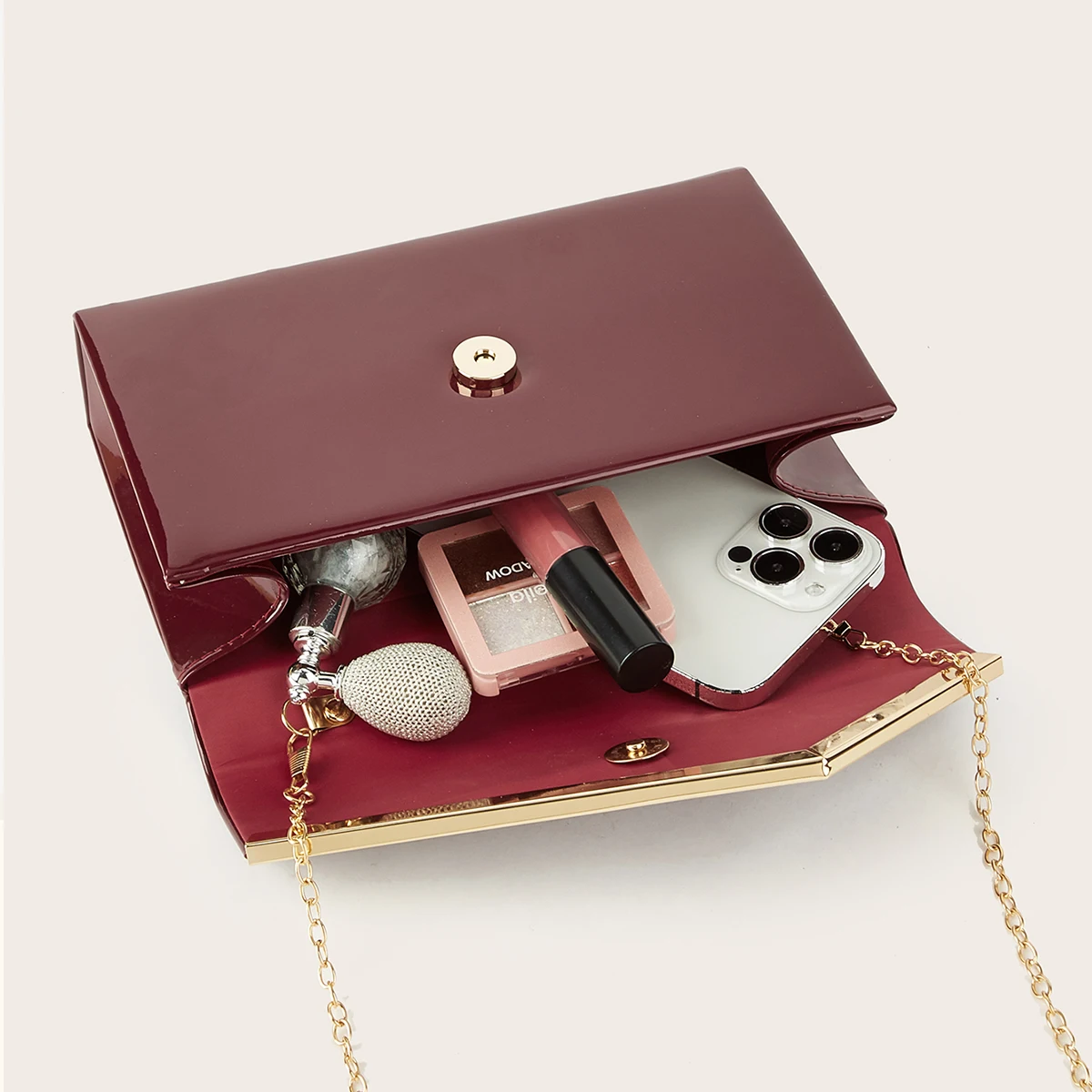 Borsa da sera da donna, pochette versatile di lusso leggero, borsa da sera in pelle sintetica PU tinta unita, borsa per il trucco portatile, borsa a tracolla, portafoglio, borsa a busta, con catena metallica staccabile, per ballo di fine anno, stagione delle nozze, abito da sera, borsa abbinata, borsa a tracolla portatile, borsa per il trucco, stagione delle nozze, banchetto - immagine 3