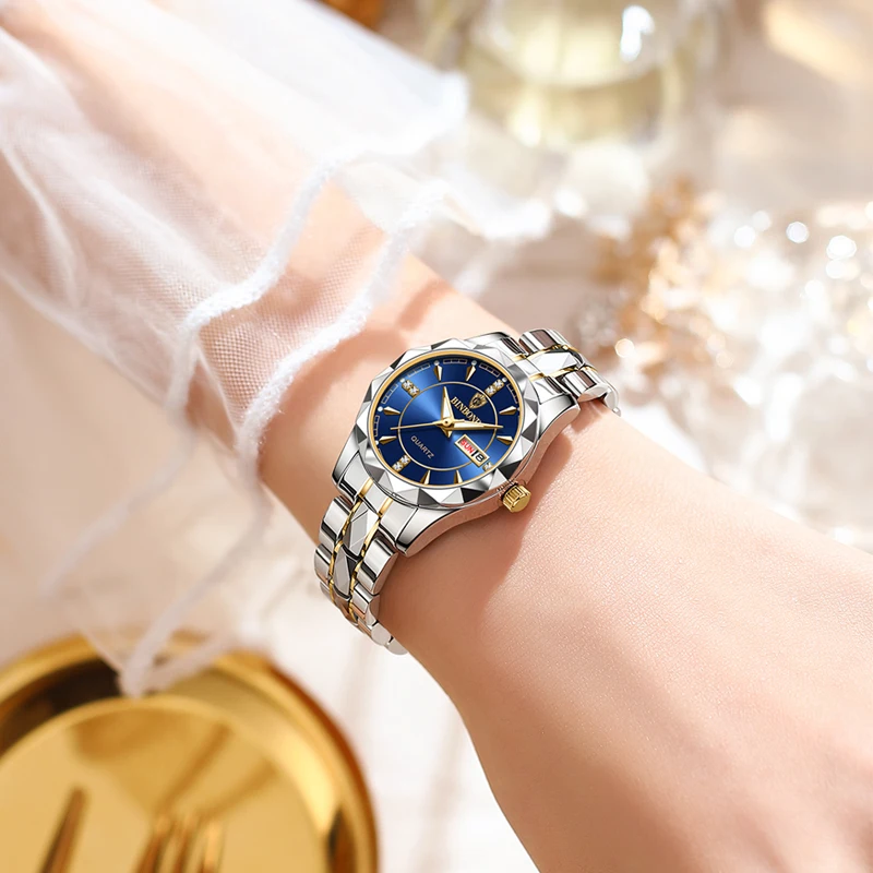 2025 ساعة جديدة الماس الفاخرة ليلة توهج مزدوج التق...