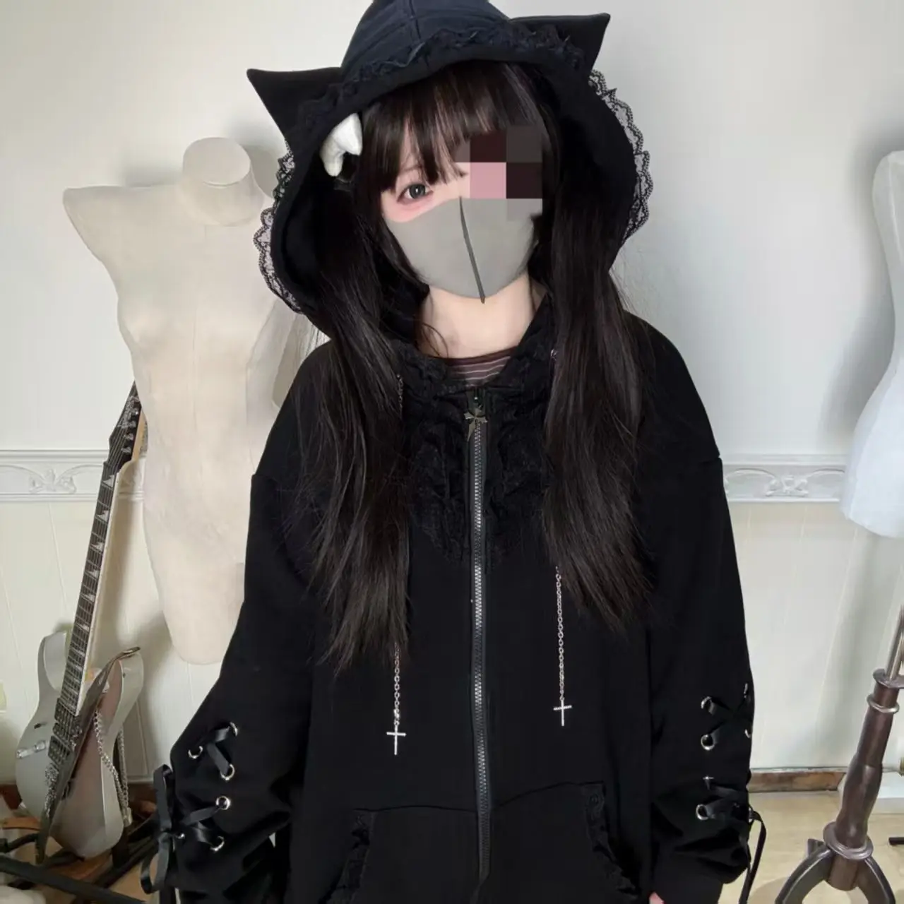 하라주쿠 스트리트웨어 후드 재킷 여성 후디 의류 펑크 Y2K 스웨트셔츠 일본식 리벳 프린트 패션 캐주얼 지퍼 코트 - AliExpress