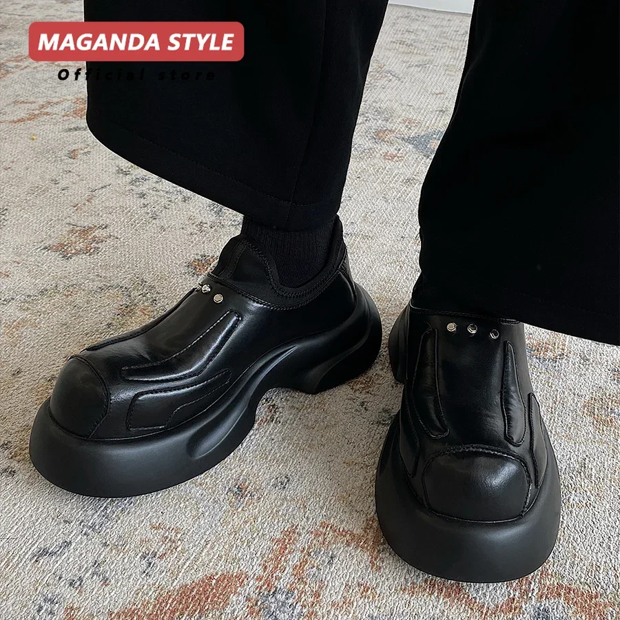 City Walk Casual Sports Leather Shoes for Men Comfortable Leggings Height Increasing Design Luxury Derby Shoes Black Mules shoes