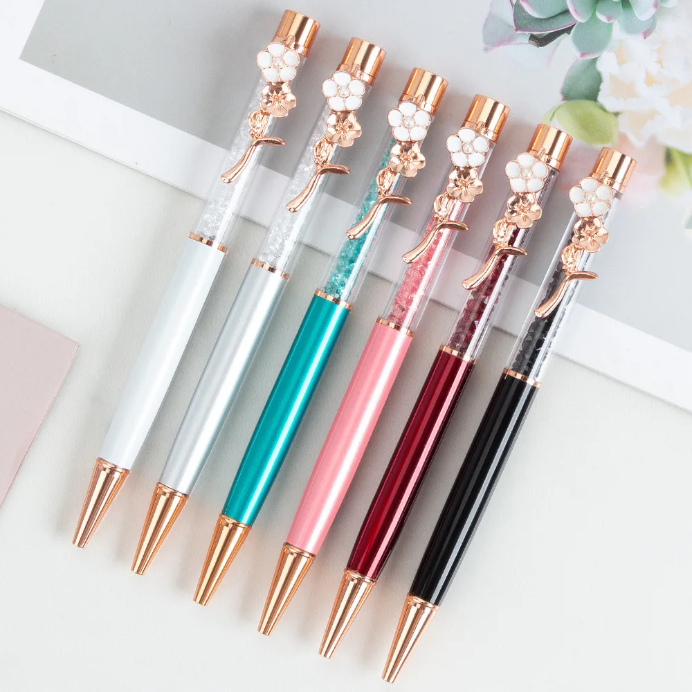 1 Piece Ballpoint Flow Oil Flower Wedding Metal Copper Quicksand Pen Office School Stationery Rose Gold Gift multifunction ballpoint pen,multifunctional pen,ballpoint pen,ball point pen