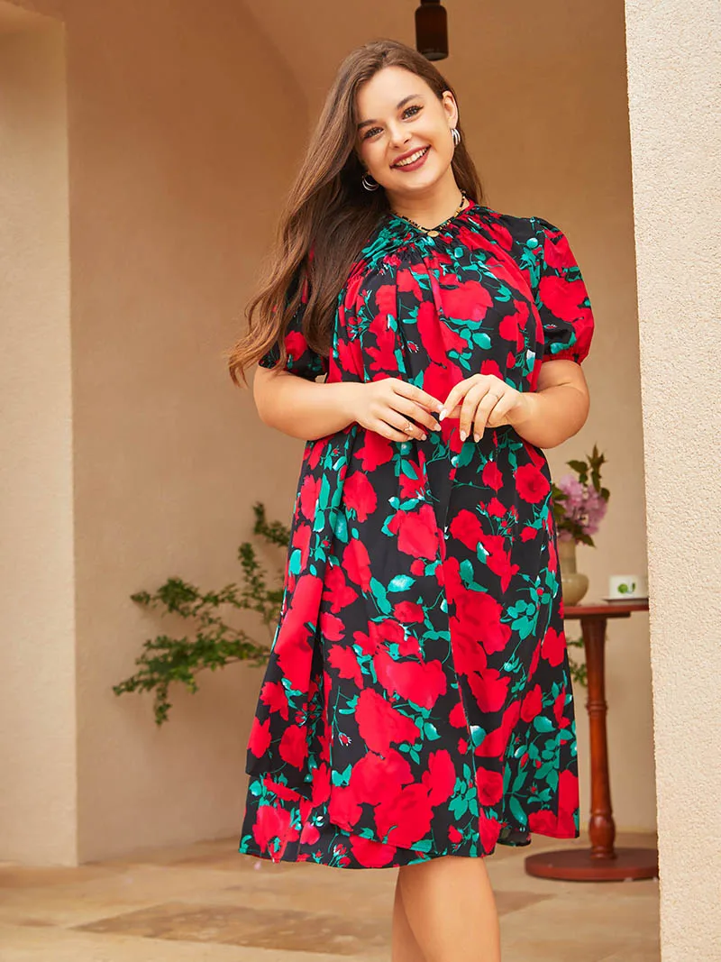 Short Sleeve Plus Size Summer Women Dresses Beach Floral Long Big Size Dress Women Bandage Elegant Ladies Dresses For Women 2023