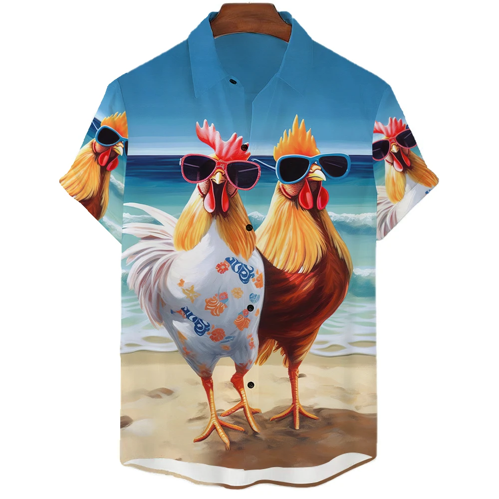 

Chicken Hawaiian Shirt Tropic 3d Printed Shirts Men's Women's Beach Blouse Men's Vocation Lapel Shirts Unisex Camisas New