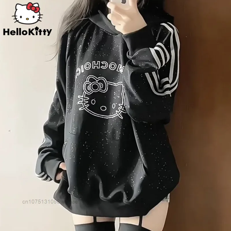 Sanrio Hello Kitty Hot Diamond Hooded Hoodies Y2k Stripe Guards