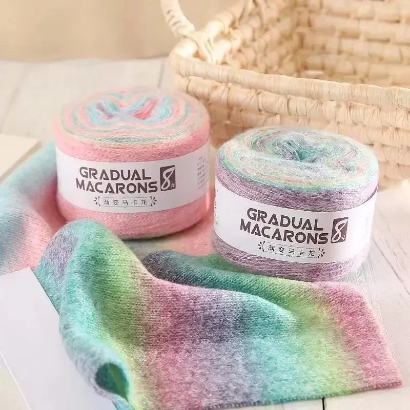 700 Meter Gradient Macaron Dyed Yarn 100g/ball Fine Mohair Yarn Handmade DIY Woven Baby Sweater Outer Scarf Cake Thread
