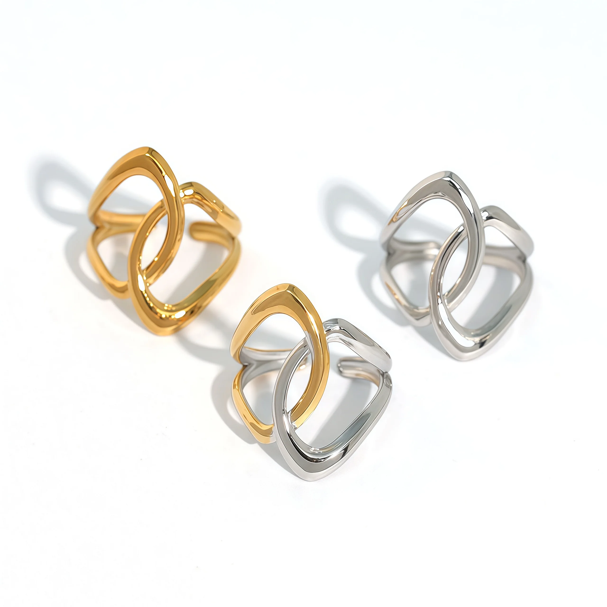 Edelstahl Unregelmäßige Linie Ringe für Frauen Männer Kreative Gold Farbe Verstellbare Öffnung Ringe Weibliche Aussage Schmuck Geschenke – Detail 9