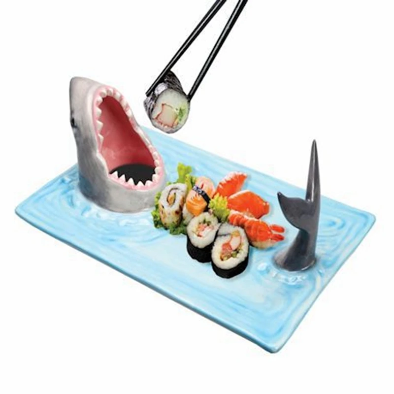 

Ceramic Rectangular Shark Design Sushi Plate And Cheese Board, Perfect For Kitchen Table Decor