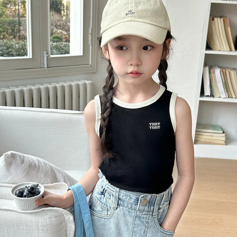 Summer new children's vest base shirt Korean style stylish contrasting color casual top baby girl suspender