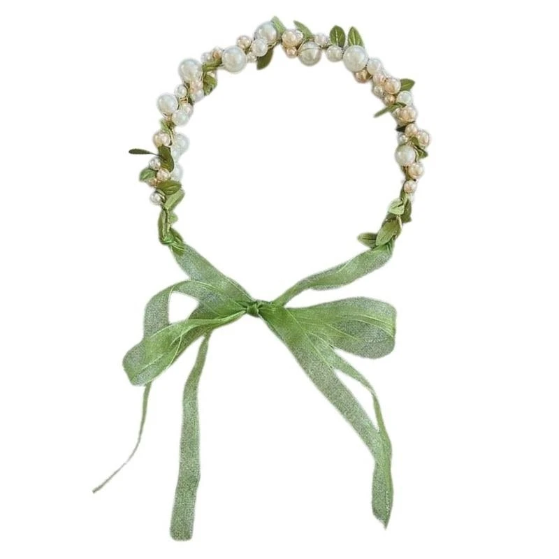 A52E Kinder Perle/ Blatt Stirnband für Hochzeitsmodell Zeigen Sie Haarband Blumenmädchen Stirnband