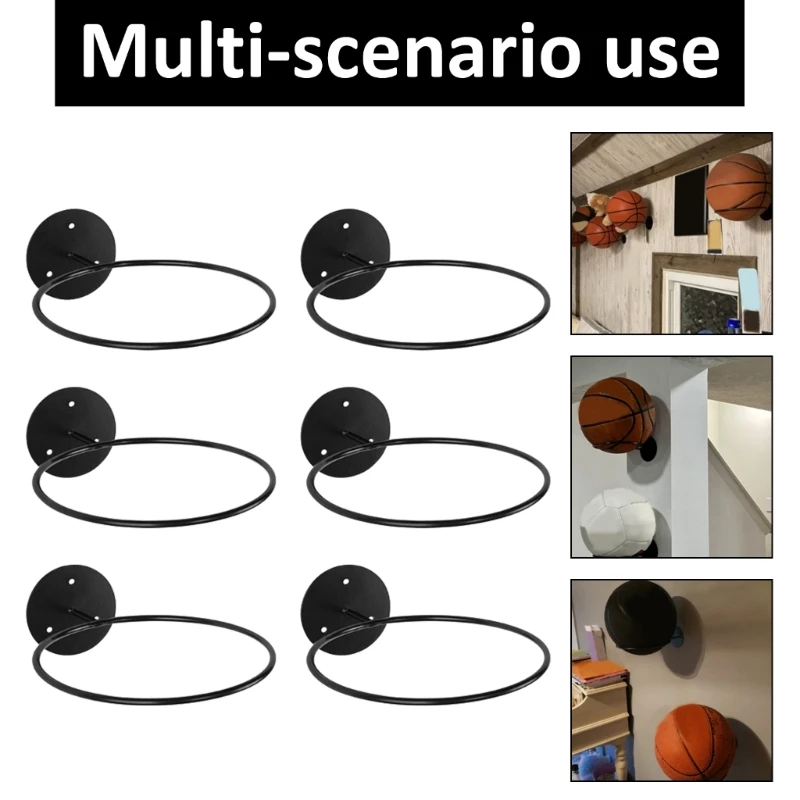 6Pcs Wall Mount Ball Rack, Ball Wall Mount, Display Holder for Basketball