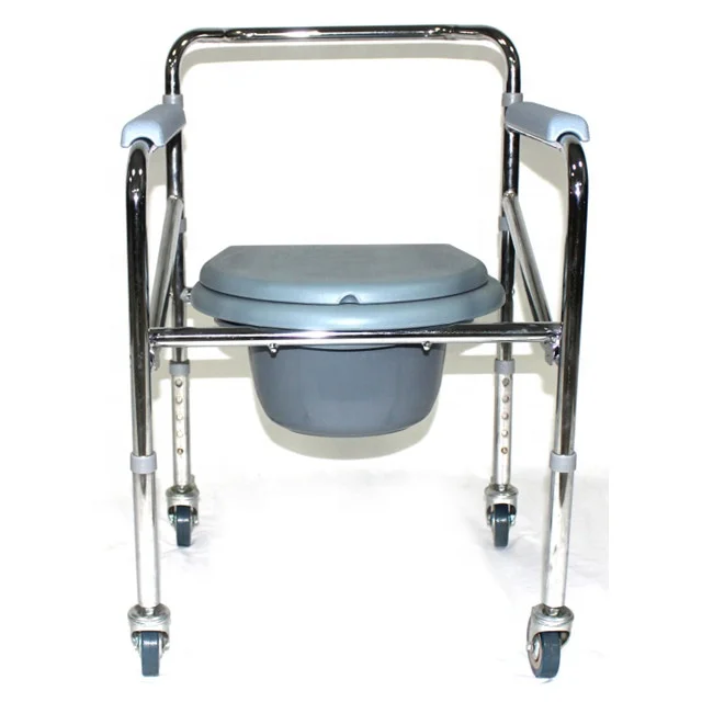 Folding Adjustable Bathroom Portable Commode Chair With Wheels Adult Elderly Disabled People Use 2