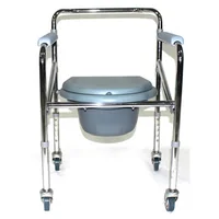 Folding Adjustable Bathroom Portable Commode Chair With Wheels Adult Elderly Disabled People Use 2