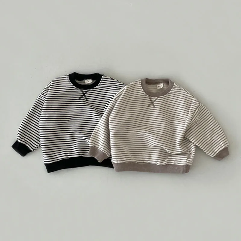 Baby Long Sleeve T Shirts Children Striped Sweatshirt Fashion Letter Embroidered Tops For Boys Girls Casual Tee