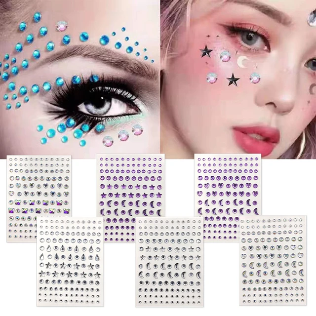 Schmetterling Mond Stern Gesicht Aufkleber Gesicht Make-up Kristall Juwel  Aufkleber Dekoration selbst klebende Glitzer Aufkleber Körper DIY Schönheit  - AliExpress