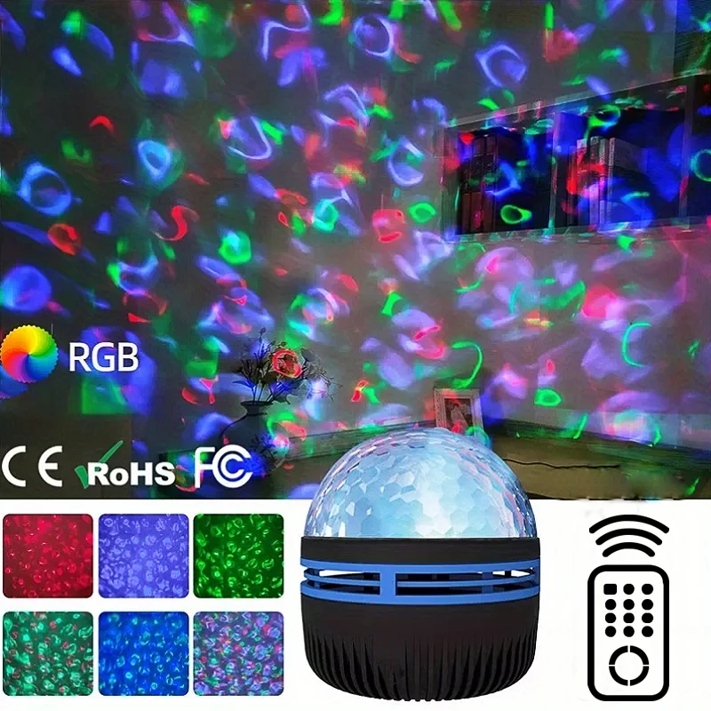 Star Projector Lamp Northern Galaxy Light LED Water Pattern Starry Sky Light Remote Control Aurora Projection USB Plug-in Magic Ball Stage KTV