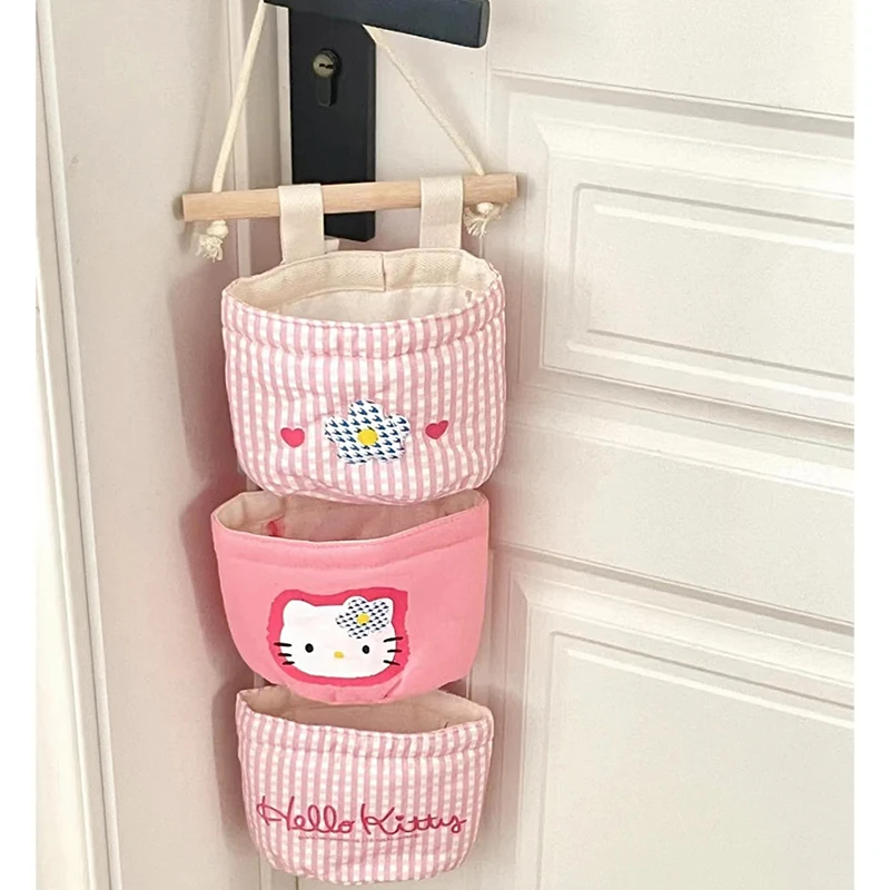 Anime Hello Kitty Storage Hanging Bag Cute Sanrio Bedhead Storage Cartoon Student Dormitorio High Beauty Girls Toys Gifts