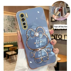 Luxury Cute Rabbit Makeup Mirror Phone Holder Case for Girls & Women - Stand Cover (Gray)