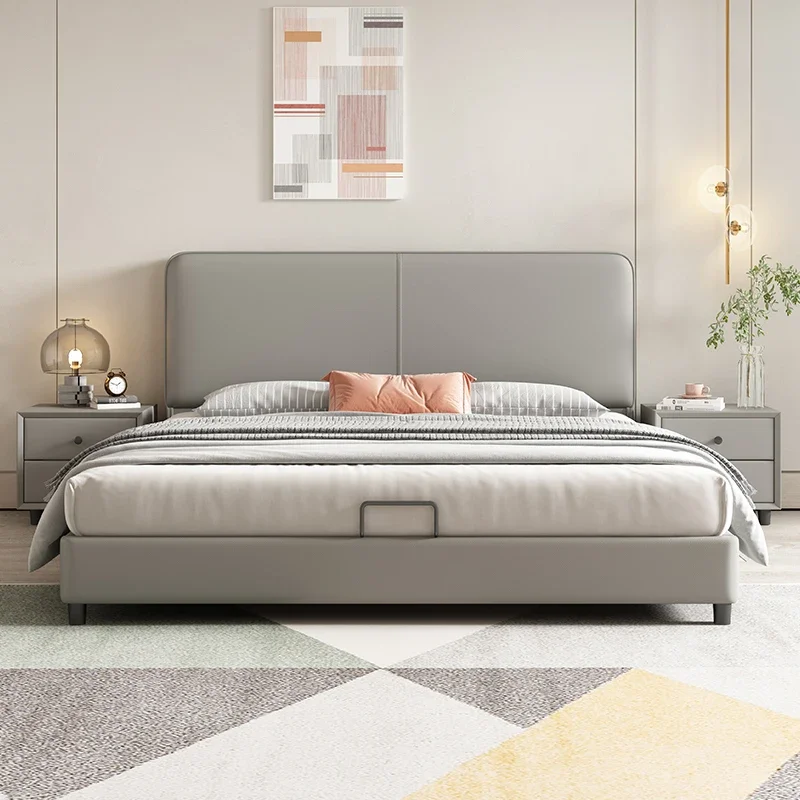 

Кроватка, итальянская, Чрезвычайно простая, кожаная, современная, простая, искусственная комната, экстравагантная сеть хранения воздуха и давления, знаменитость