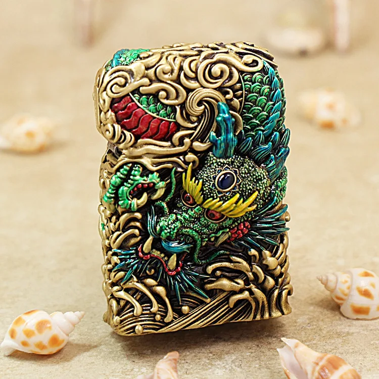 

Genuine Zippo Nightlight Blue Dragon oil lighter copper windproof cigarette Kerosene lighters Gift with anti-counterfeiting code