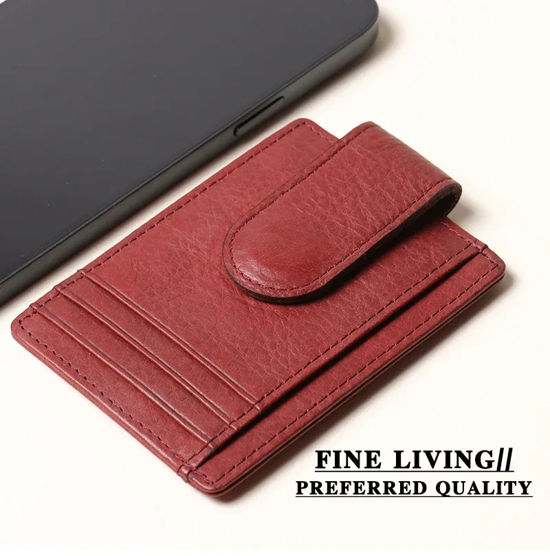 Genuine Leather RFID Blocking Card Holder for Men, Vintage Style Magnetic Wallet with Multiple Card Slots