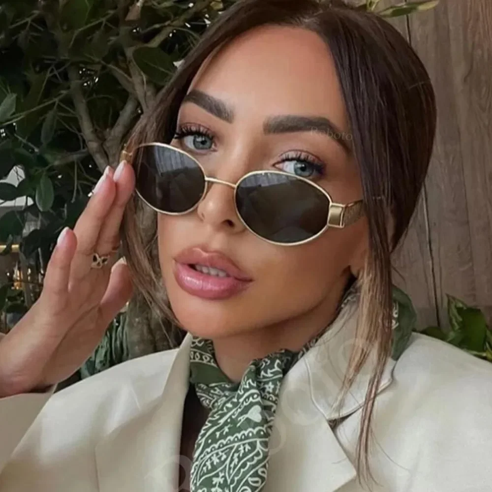Small Metal Frame Oval Sunglasses for Women Brand Designer Fashion Luxury Shades UV400 Eyewear Men Vintage Sun Glasses