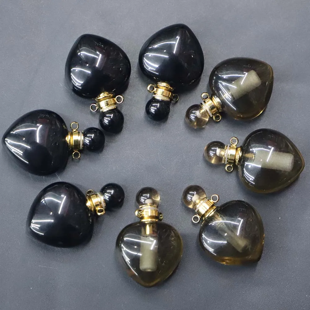 Natural Stone Heart Perfume Aromatherapy Oil Small Bottle Necklace Pendants Essential Diffuser Fashion Reiki Charms Jewelry Gift