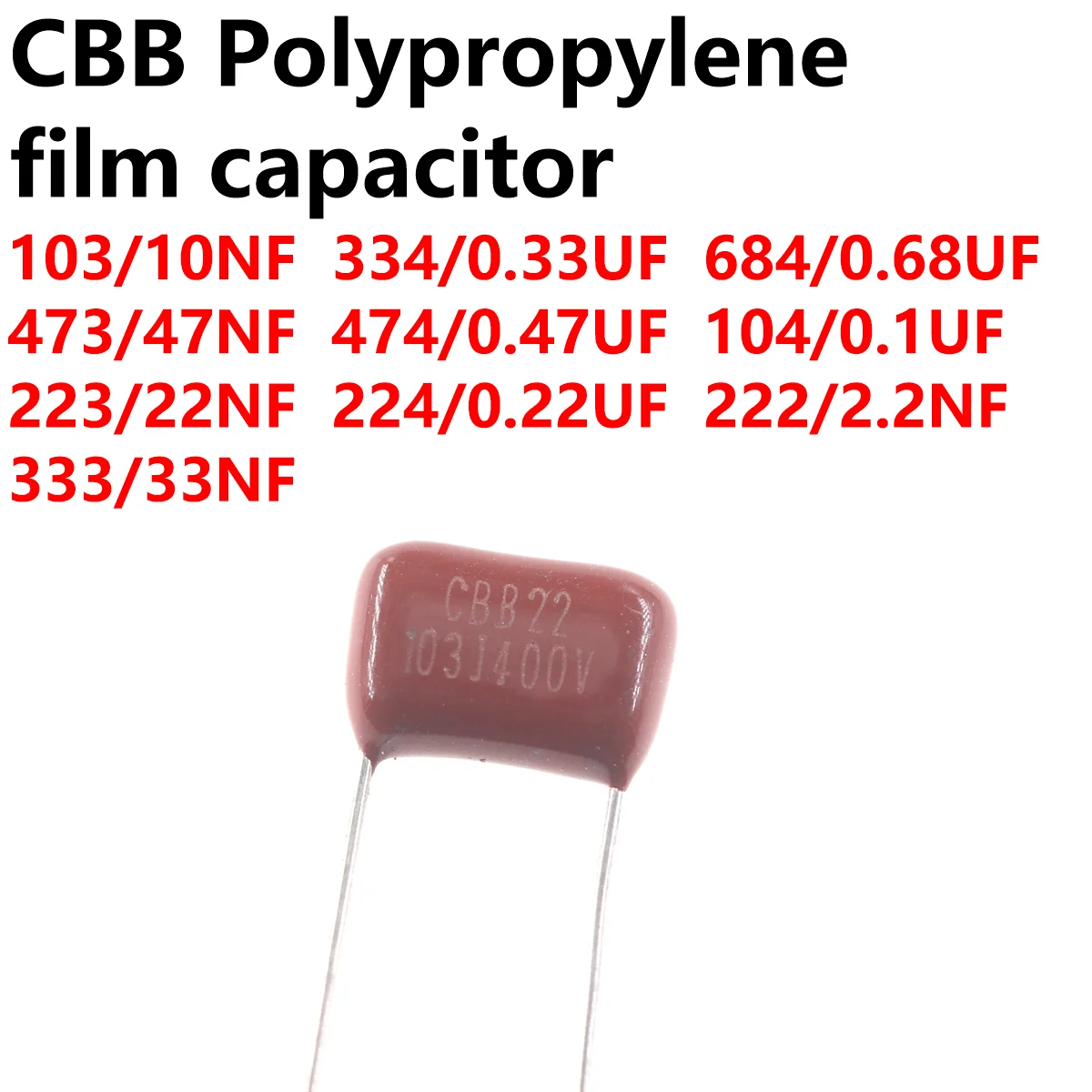 10 Condensateurs CBB 102J - 1 NF - Tension 100V à 630V Au Choix - 15 Mm De Pas
