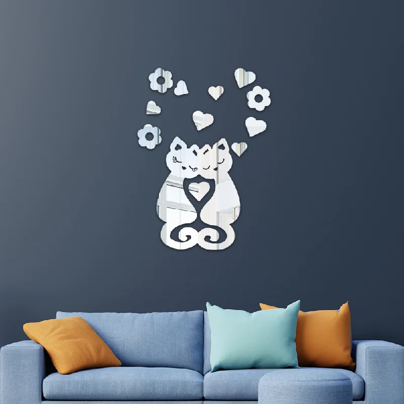 Acryl Zelfklevende 3d Schattige Cartoon Kat Slaapkamer Woonkamer Behang Decoratie Sticker Diy Handgemaakte Spiegel Sticker