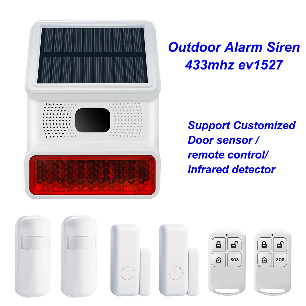 Wireless Solar Alarm Siren Outdoor Sound Light Flash Alarm Horn Work With 433MHZ Remote Control door Sensor Infrared Detector mountain bike light wireless intelligent remote control burglar alarm horn light riding taillight usb charging