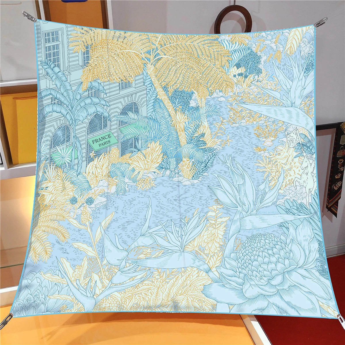 Neues Design Dschungel Palast Twill Seide Schal Schal Luxusmarke quadratischen Schal Frauen Hijab Bandana Foulard Halstuch Kopftücher – Detail 15