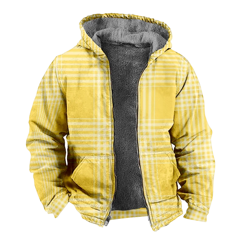 New Colorful Stripe Cotton Coat Hooded Sweater Casual Print Men's Fur Loop Arctic Velvet Zipper Patch Pocket Hooded Sweater a07