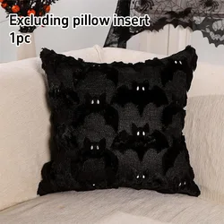Halloween Black & White Ghost Bat Decorative Plush Pillow Cover - Festive Home Accent - 18in 18in (Black Bat Cover A)
