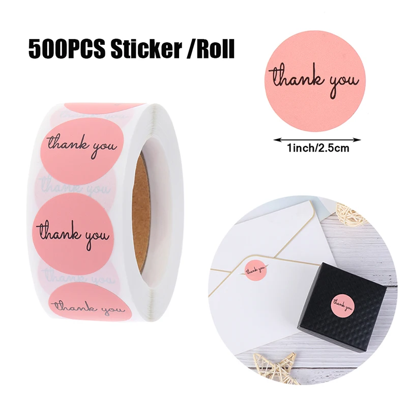 

1 дюйм. Розовые наклейки с надписью Thank You, 500 шт.