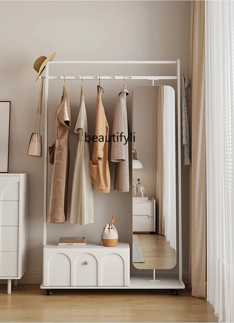 

French Cream Style Bucket Cabinet Coat Rack Integrated Movable Clothes Rack Dressing Mirror