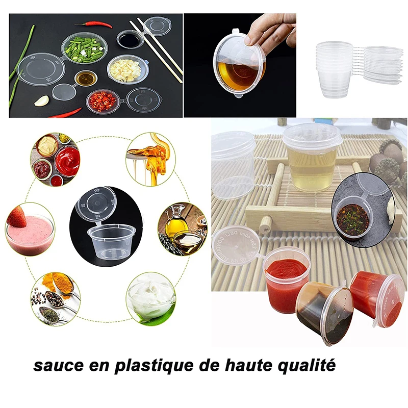 Plastic Sauce Jars Portion Boxes With Lids Thickened Disposable BBQ Sauce Seasoning Small Dish Chili Cup Container 50pcs/set