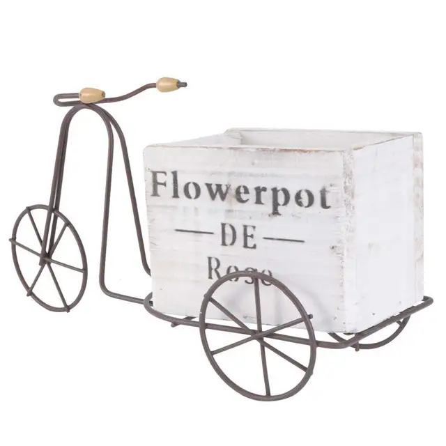 Divat Vaskerék Virág Pot Antik Fa Ültetvényes Virágcserép Mozgatható Kertészkedés Kerékpár Edény Otthoni Kerti Dekorációhoz